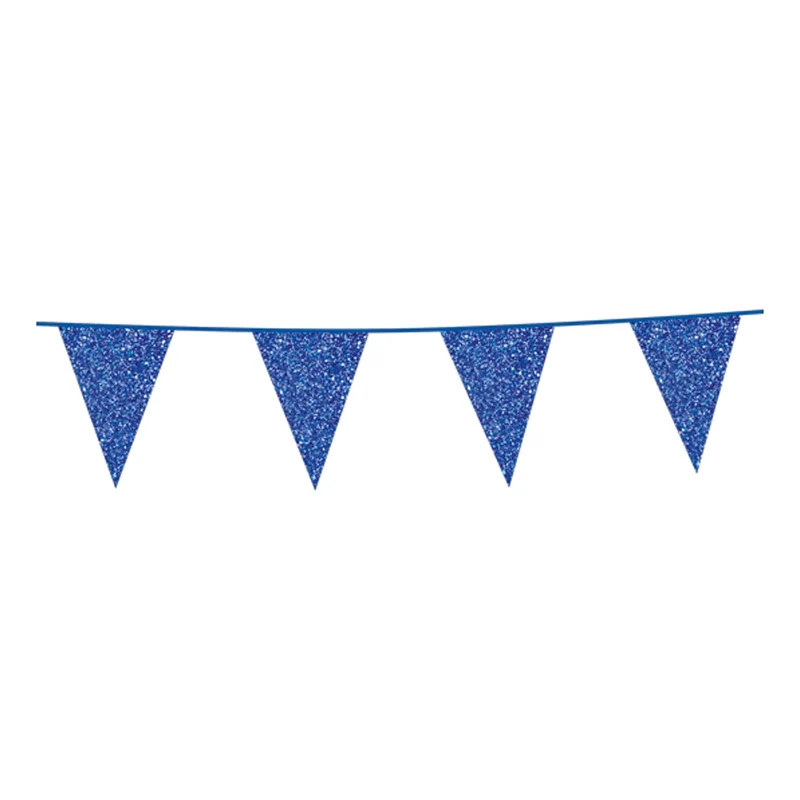 6 meter blauwe glitter vlaggenlijn