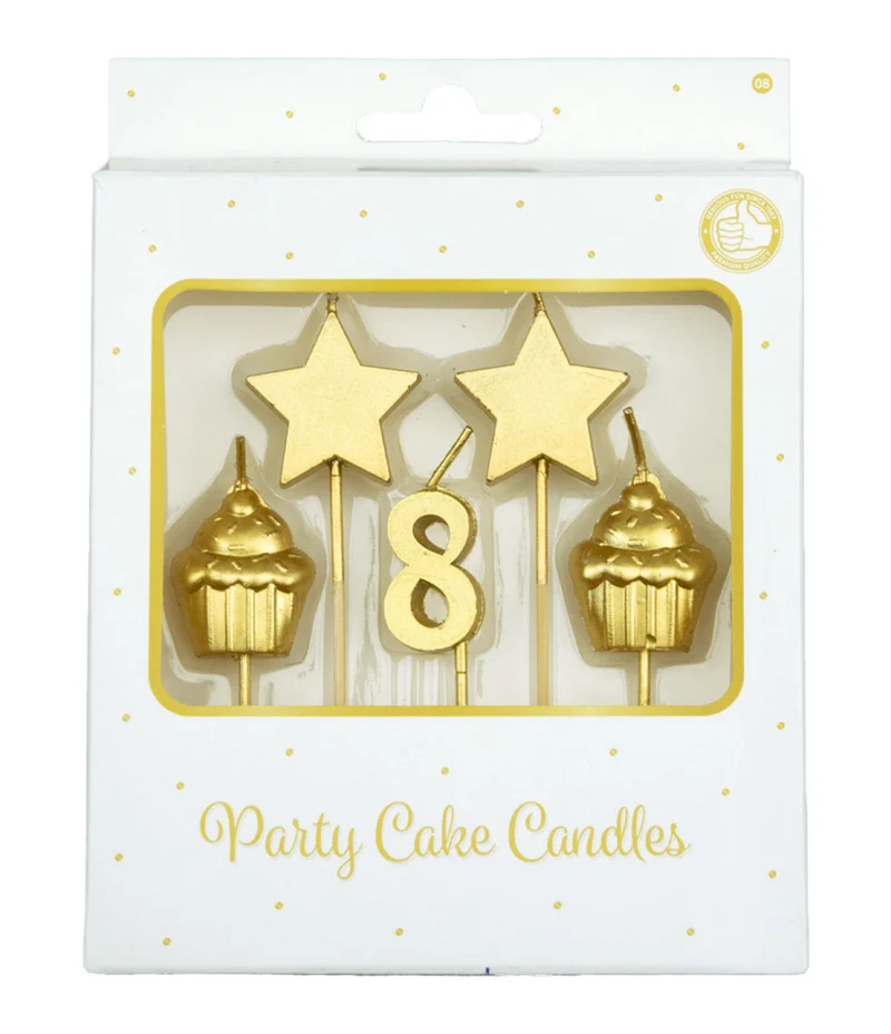 Party cake candles gold - 8 jaar