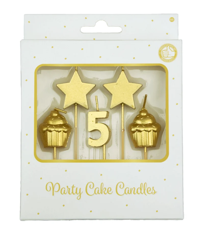 Party cake candles gold - 5 jaar
