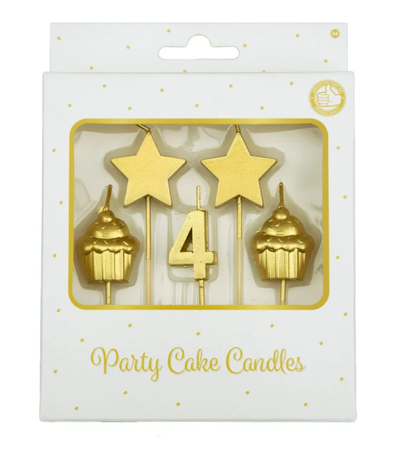 Party cake candles gold - 4 jaar