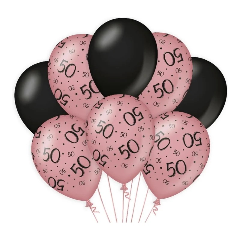 50 jaar versiering/ decoratie ballonnen rose goud en zwart, 8 stuks 30cm