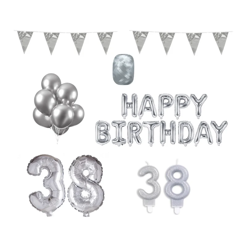 38 jaar Verjaardag Versiering Pakket zilver