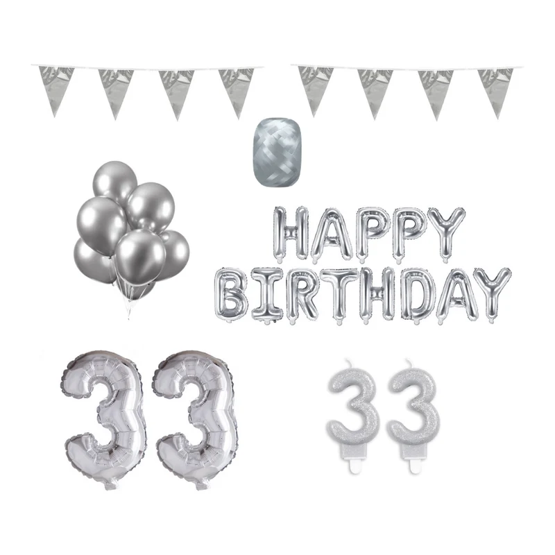 33 jaar Verjaardag Versiering Pakket zilver