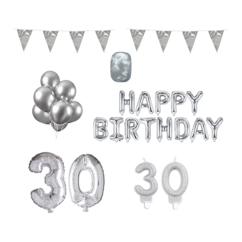 30 jaar Verjaardag Versiering Pakket zilver