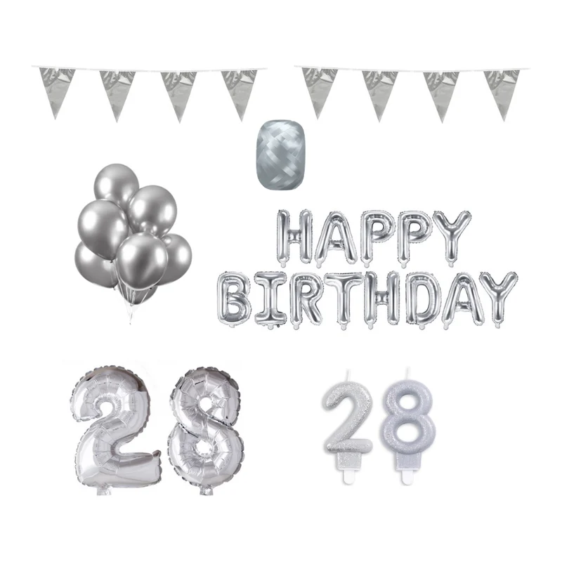 28 jaar Verjaardag Versiering Pakket zilver