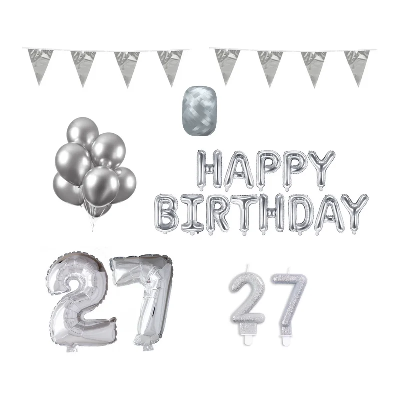 27 jaar Verjaardag Versiering Pakket zilver