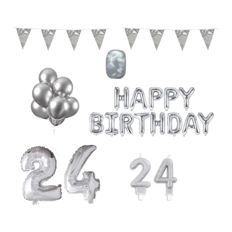 24 jaar Verjaardag Versiering Pakket zilver