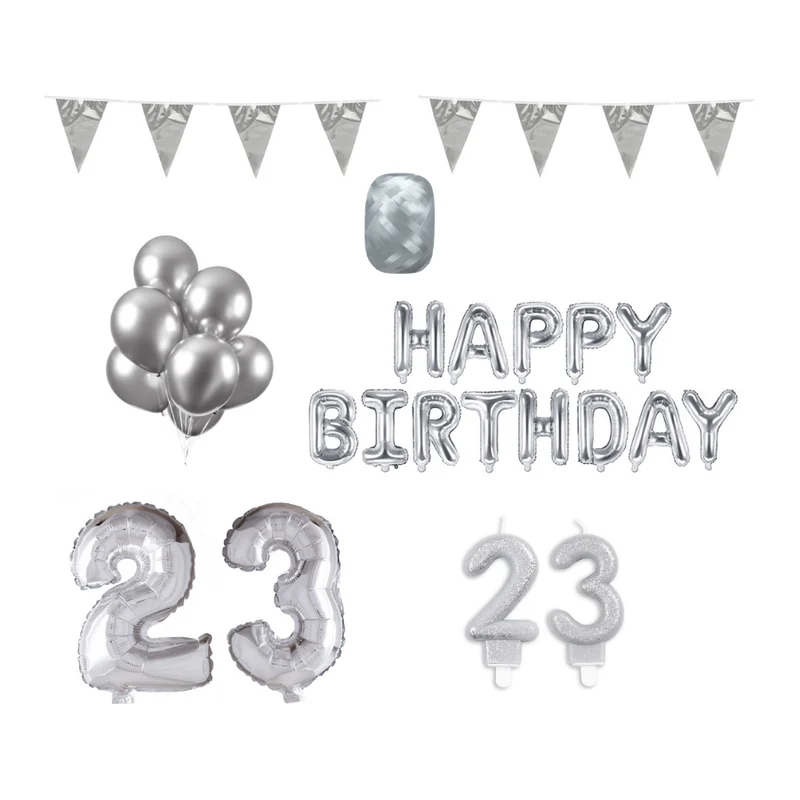 23 jaar Verjaardag Versiering Pakket zilver