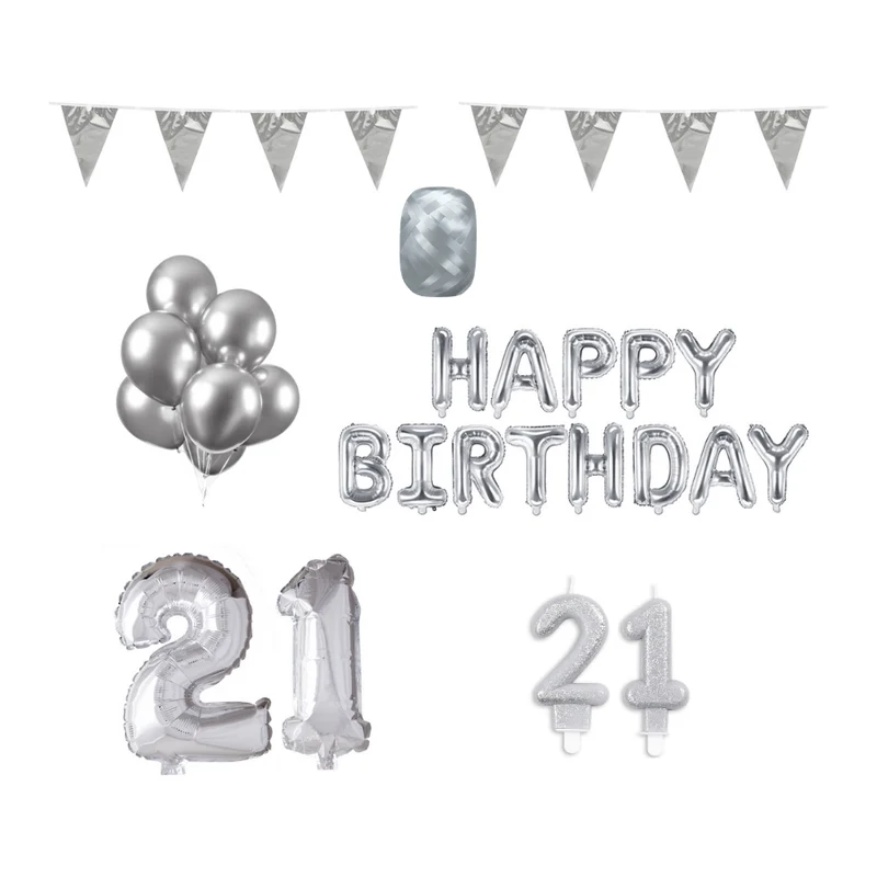 21 jaar Verjaardag Versiering Pakket zilver