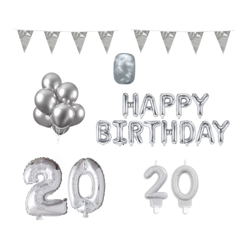 20 jaar Verjaardag Versiering Pakket zilver
