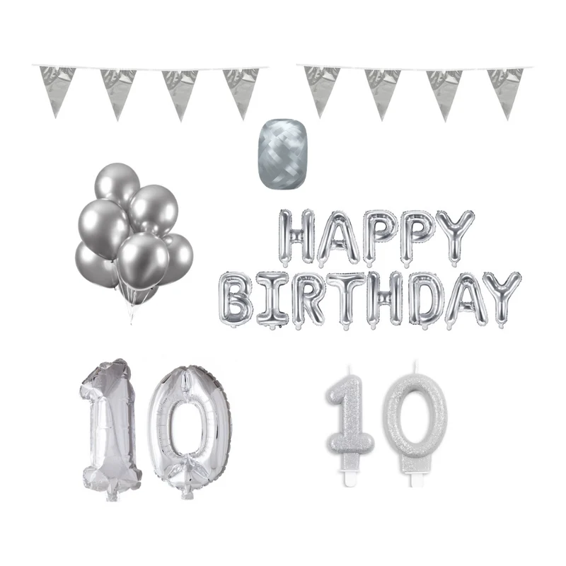 10 jaar Verjaardag Versiering Pakket zilver
