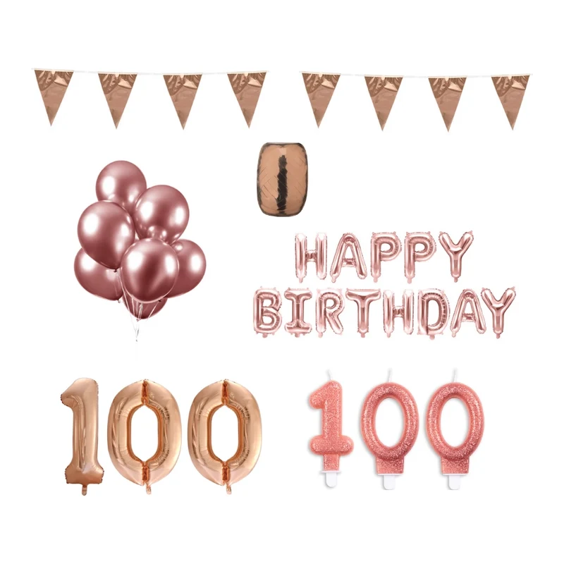 100 jaar Verjaardag Versiering Pakket Rosé Goud