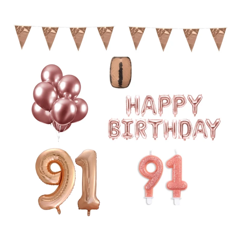 91 jaar Verjaardag Versiering Pakket Rosé Goud