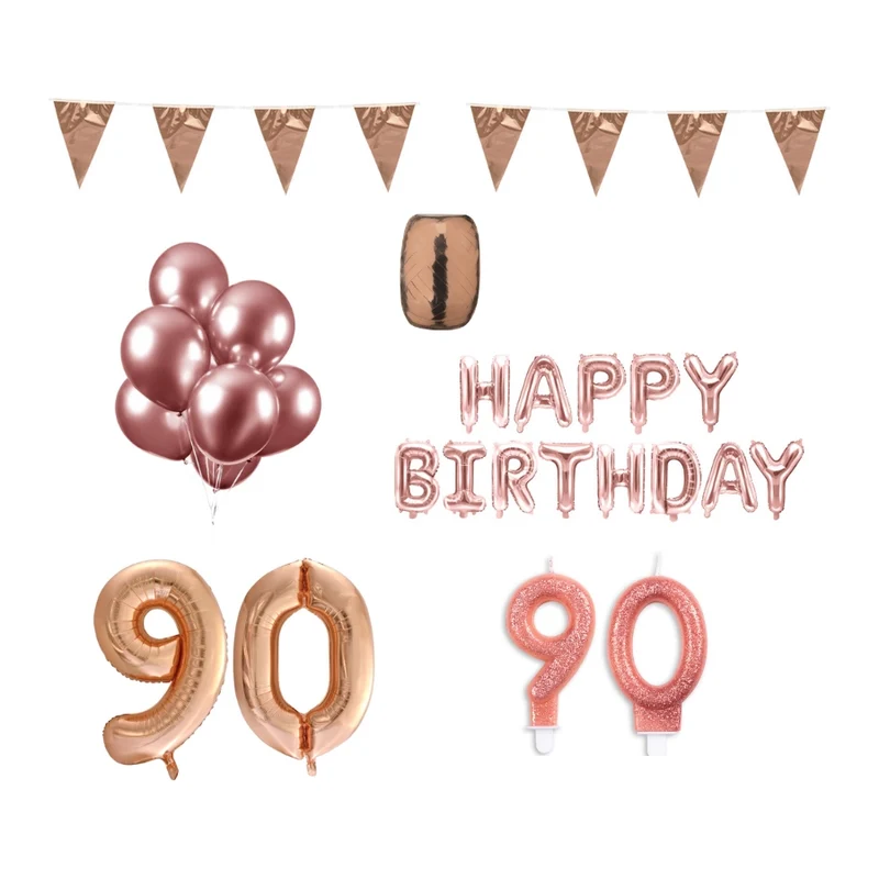 90 jaar Verjaardag Versiering Pakket Rosé Goud