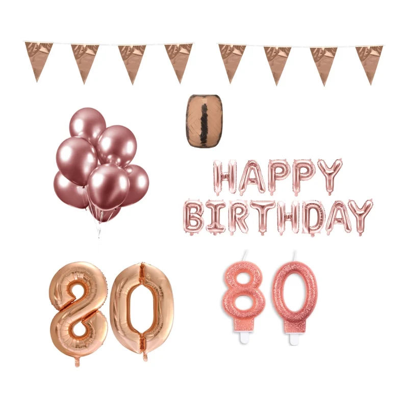 80 jaar Verjaardag Versiering Pakket Rosé Goud