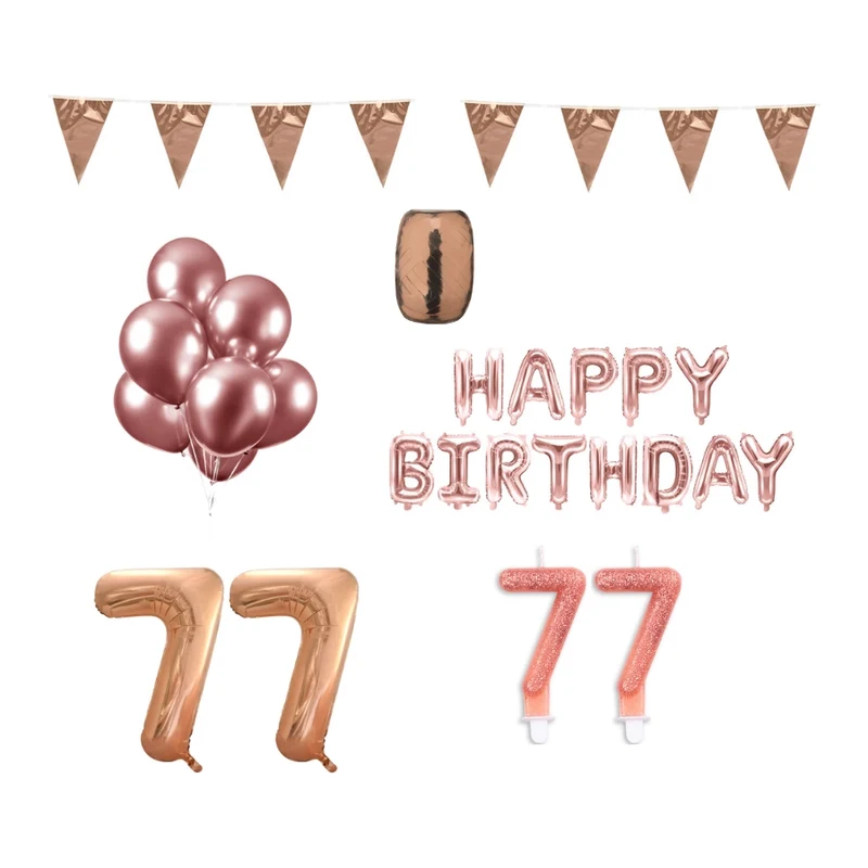 77 jaar Verjaardag Versiering Pakket Rosé Goud