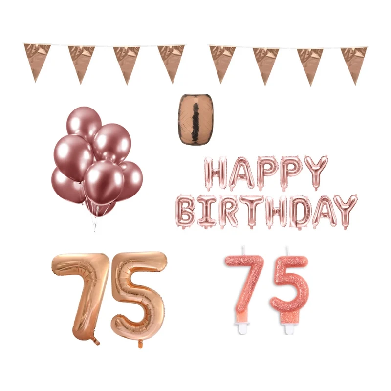 75 jaar Verjaardag Versiering Pakket Rosé Goud