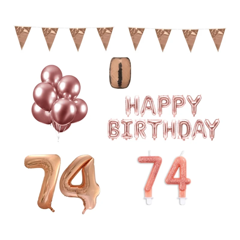 74 jaar Verjaardag Versiering Pakket Rosé Goud