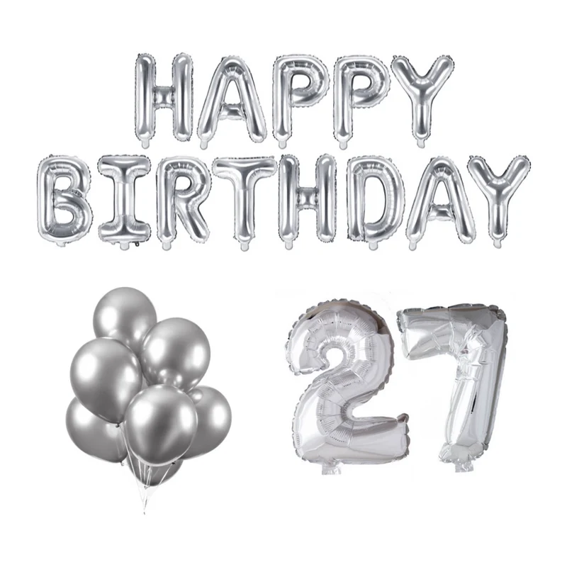27 jaar Verjaardag Versiering Ballon Pakket zilver