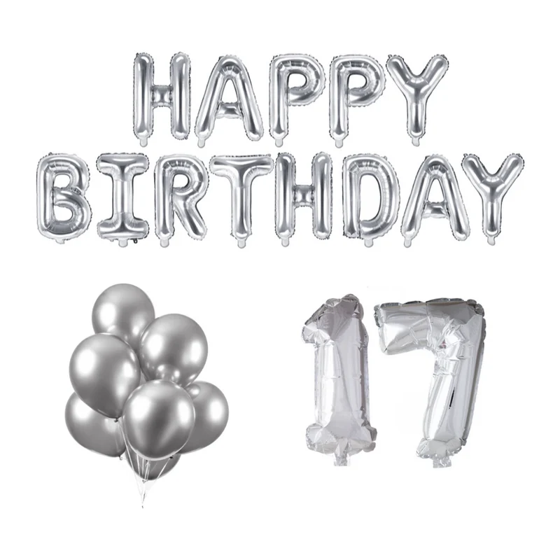 17 jaar Verjaardag Versiering Ballon Pakket zilver