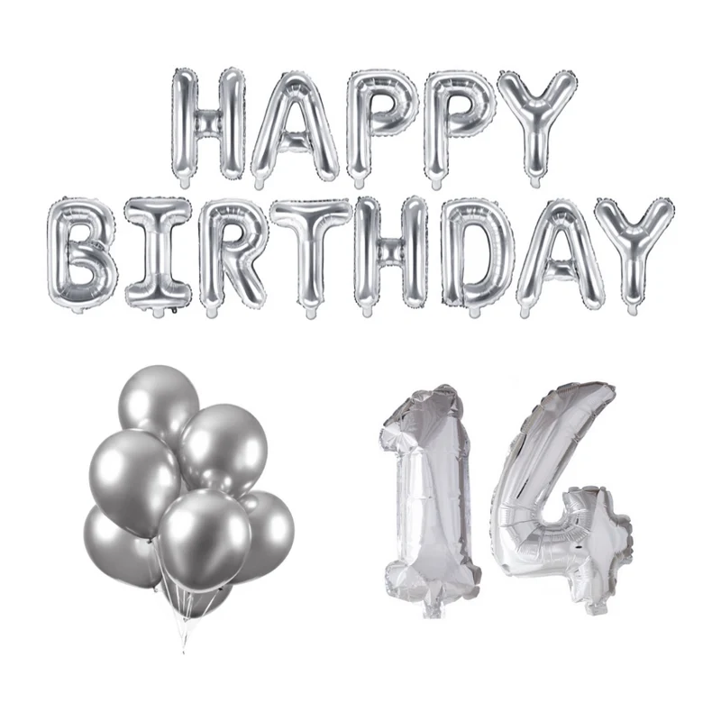 14 jaar Verjaardag Versiering Ballon Pakket zilver