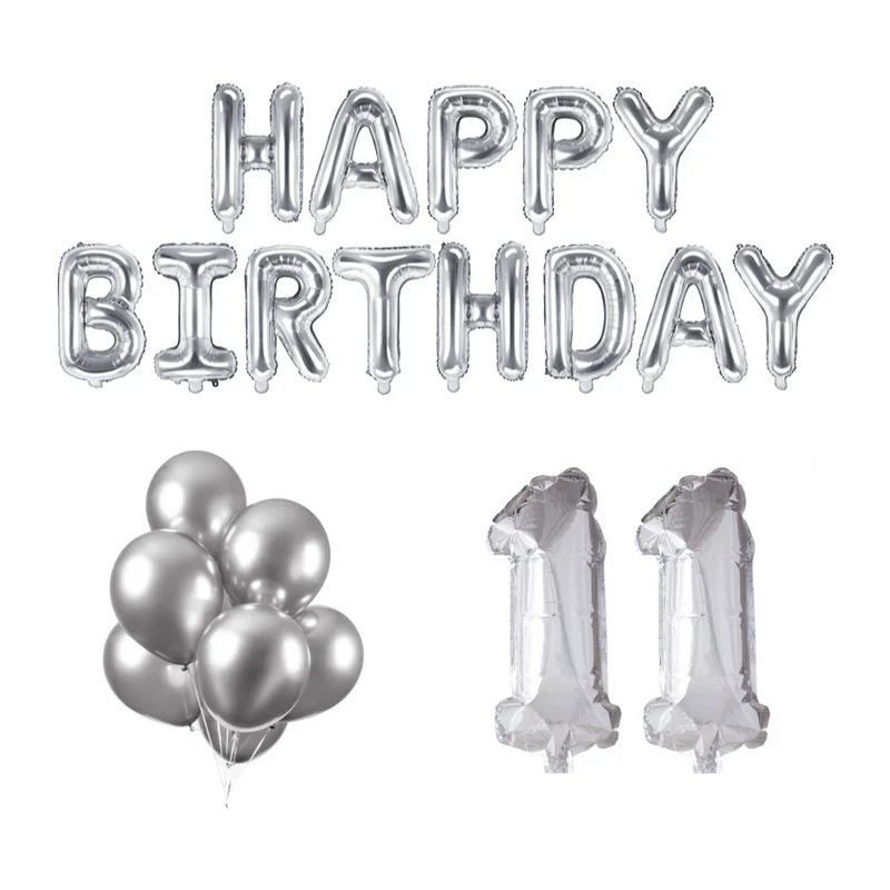 11 jaar Verjaardag Versiering Ballon Pakket zilver