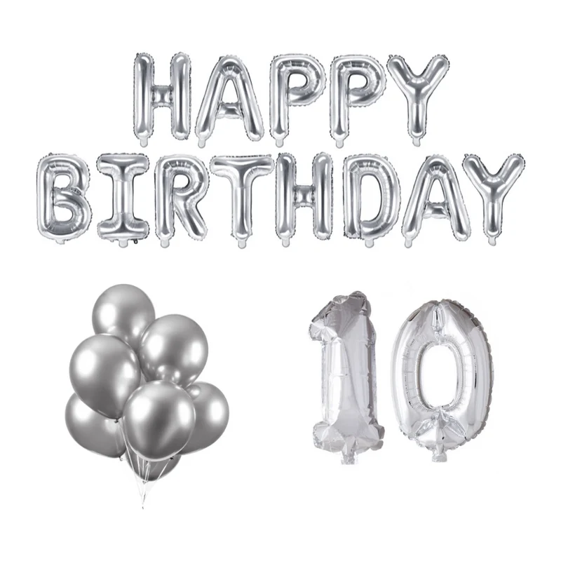 10 jaar Verjaardag Versiering Ballon Pakket zilver