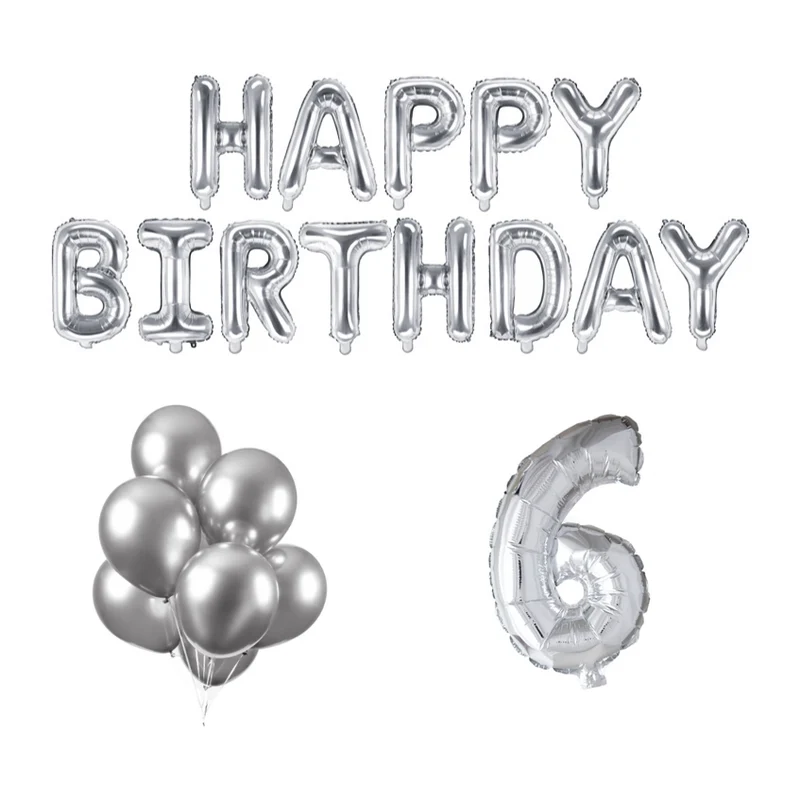 6 jaar Verjaardag Versiering Ballon Pakket zilver