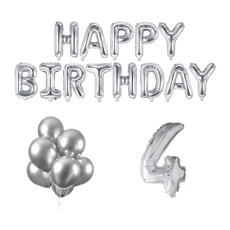 4 jaar Verjaardag Versiering Ballon Pakket zilver