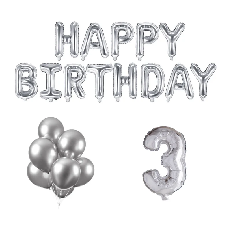 3 jaar Verjaardag Versiering Ballon Pakket zilver