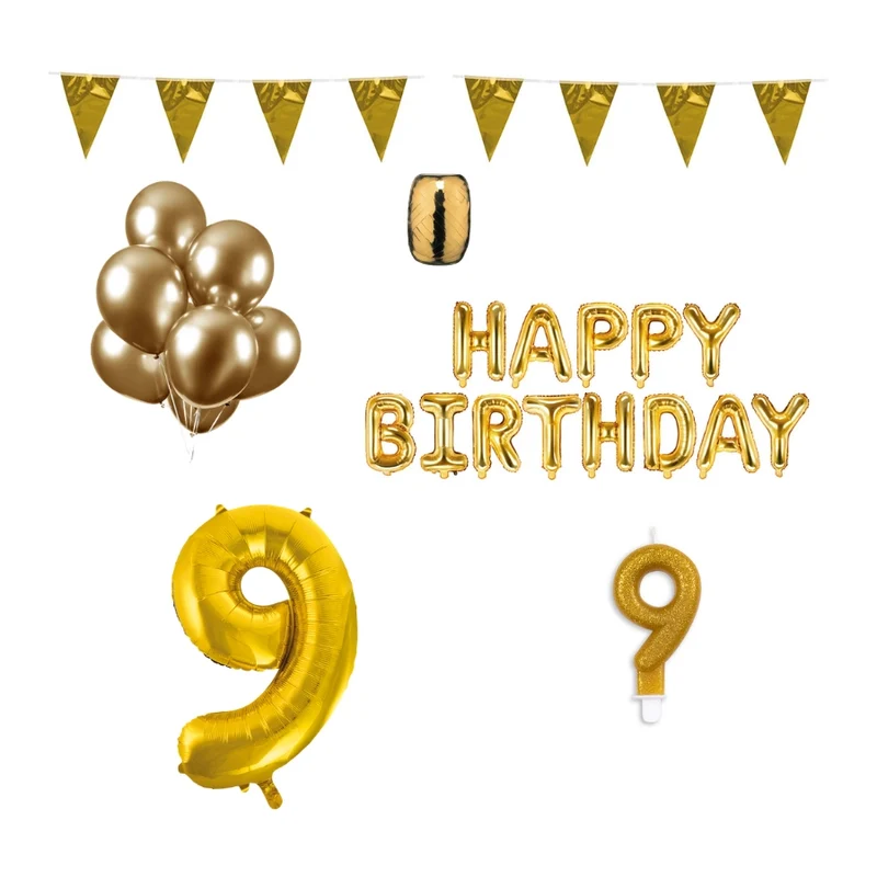 9 jaar Verjaardag Versiering Pakket Goud