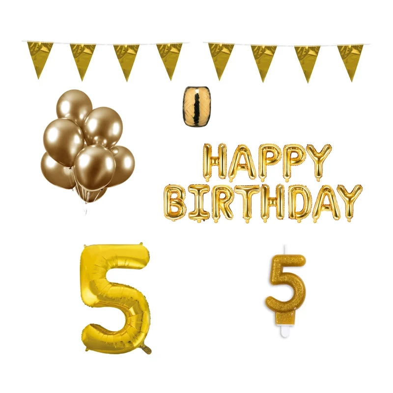5 jaar Verjaardag Versiering Pakket Goud