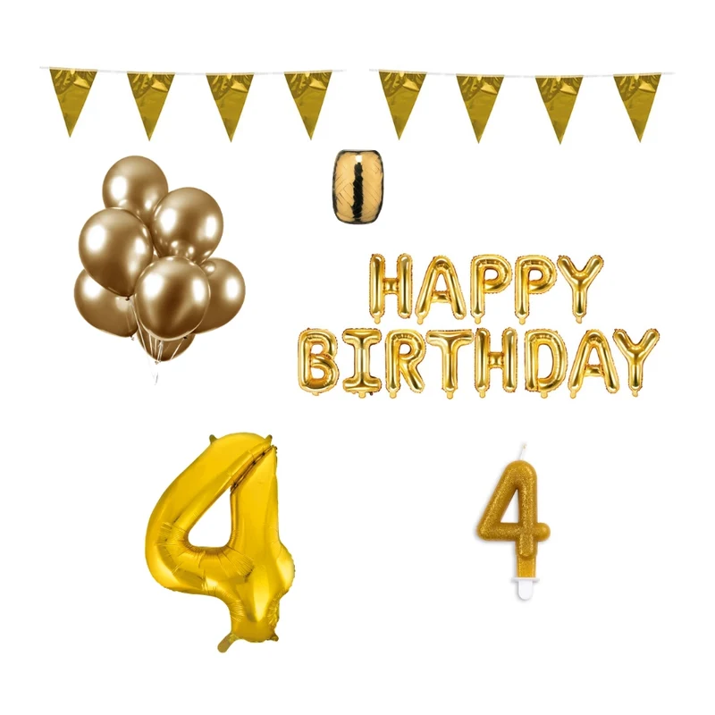 4 jaar Verjaardag Versiering Pakket Goud