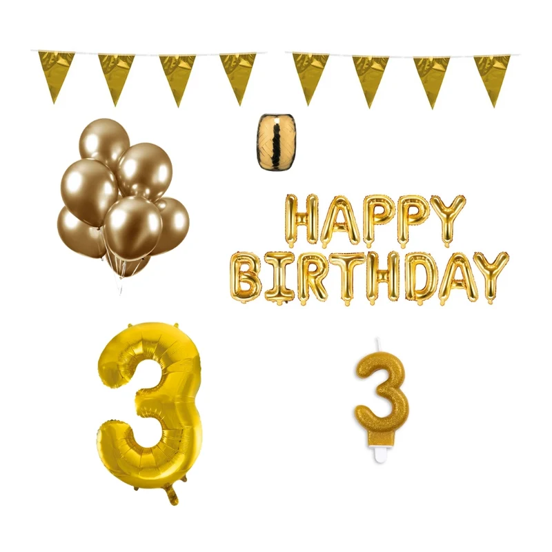 3 jaar Verjaardag Versiering Pakket Goud