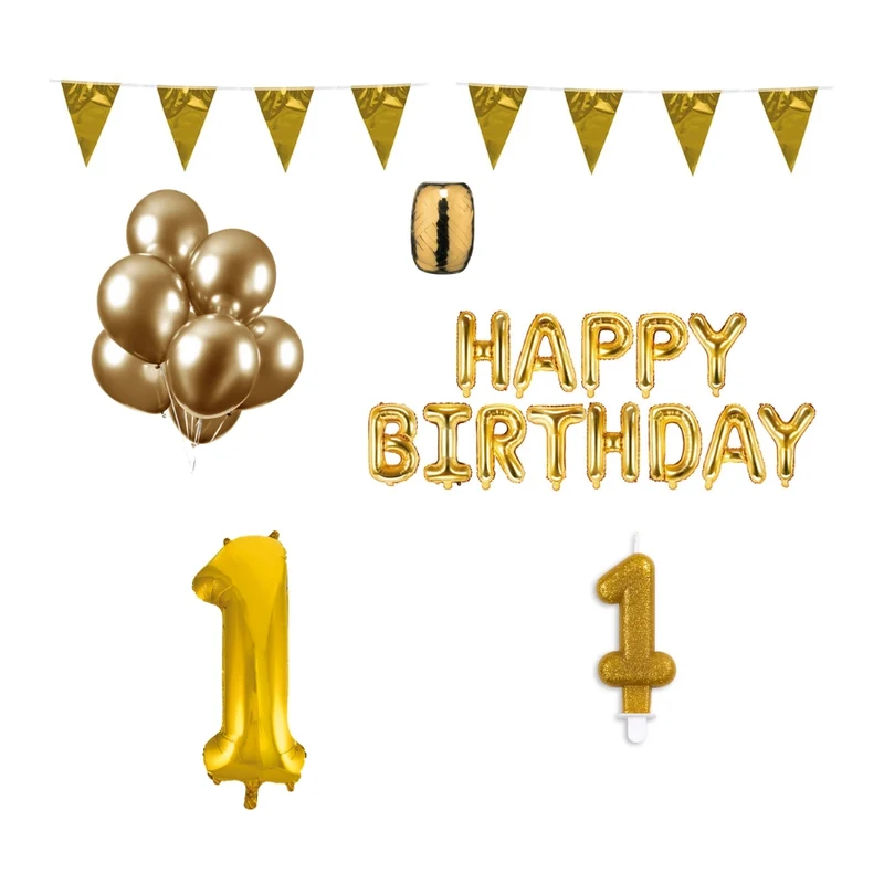 1 jaar Verjaardag Versiering Pakket Goud