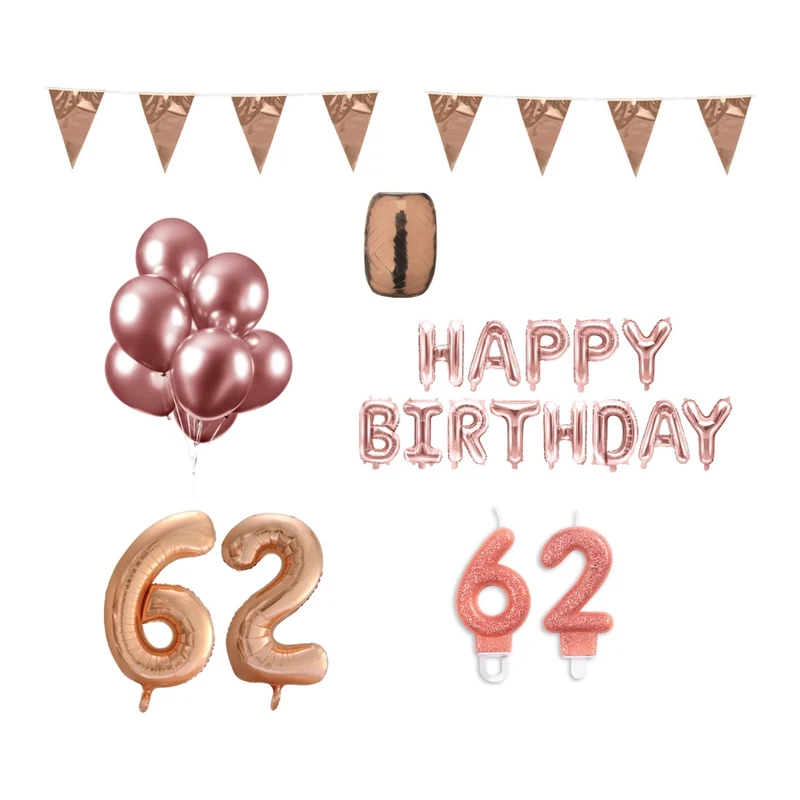62 jaar Verjaardag Versiering Pakket Rosé Goud