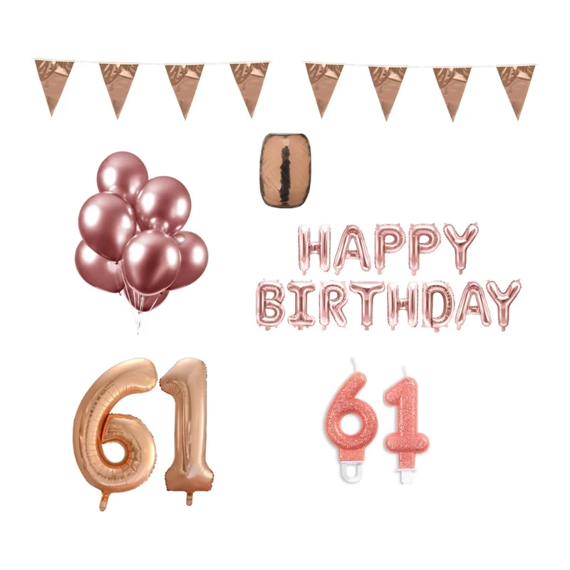 61 jaar Verjaardag Versiering Pakket Rosé Goud