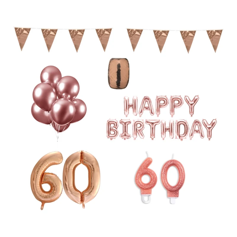 60 jaar Verjaardag Versiering Pakket Rosé Goud