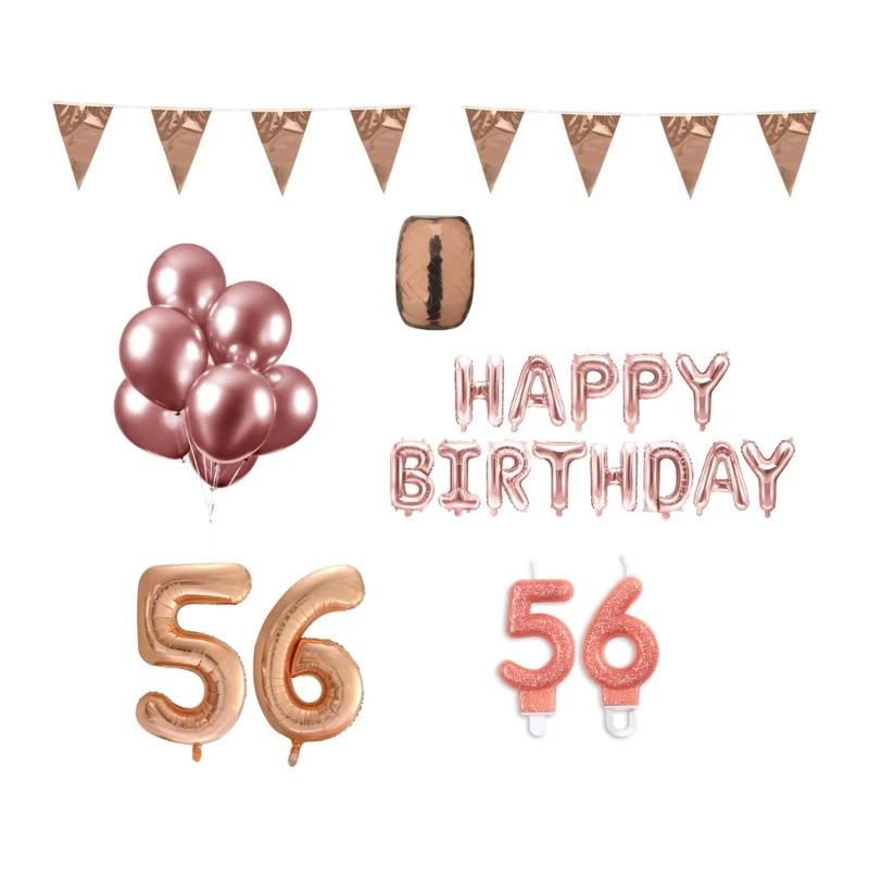 56 jaar Verjaardag Versiering Pakket Rosé Goud