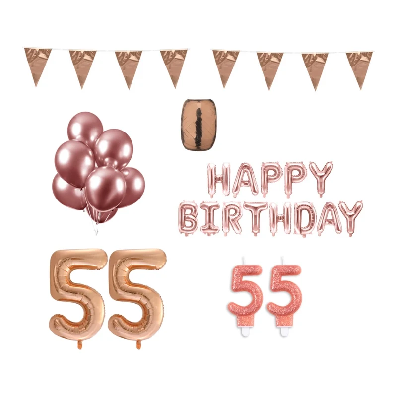 55 jaar Verjaardag Versiering Pakket Rosé Goud