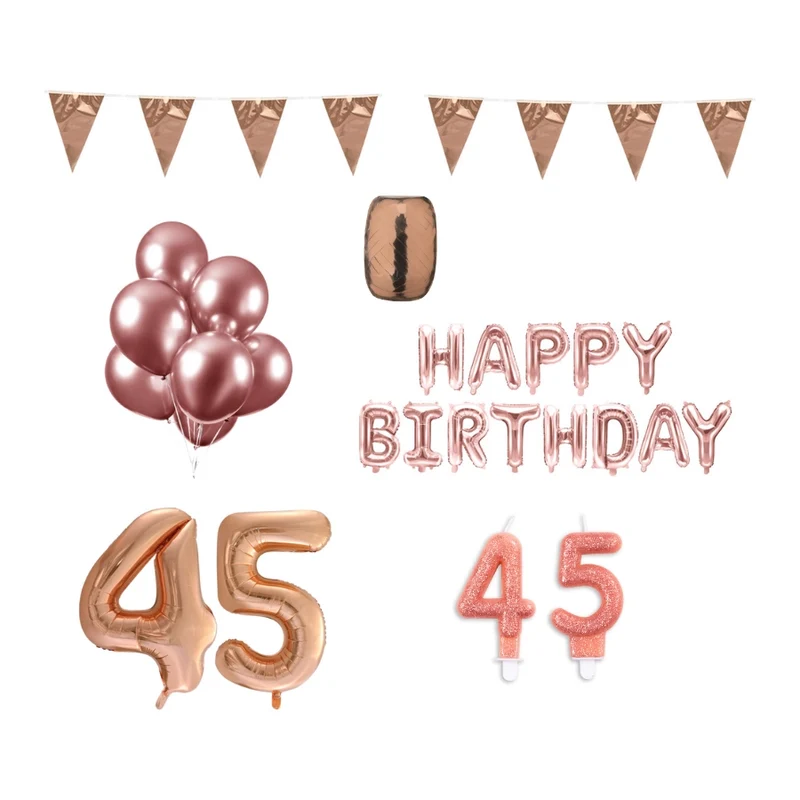 45 jaar Verjaardag Versiering Pakket Rosé Goud