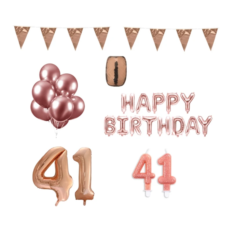 41 jaar Verjaardag Versiering Pakket Rosé Goud
