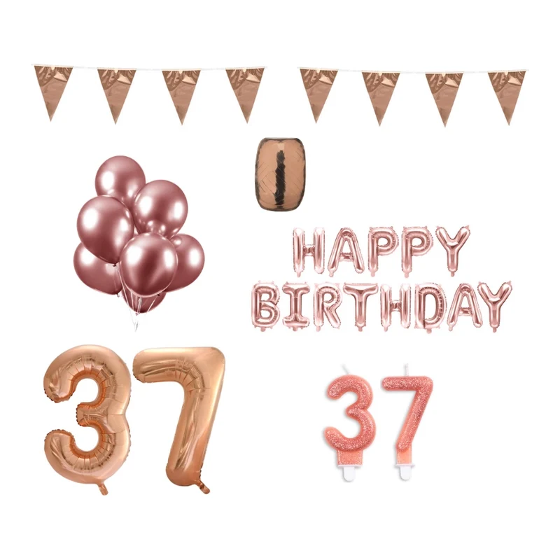 37 jaar Verjaardag Versiering Pakket Rosé Goud