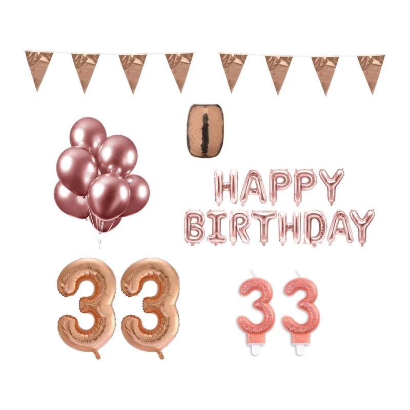 33 jaar Verjaardag Versiering Pakket Rosé Goud