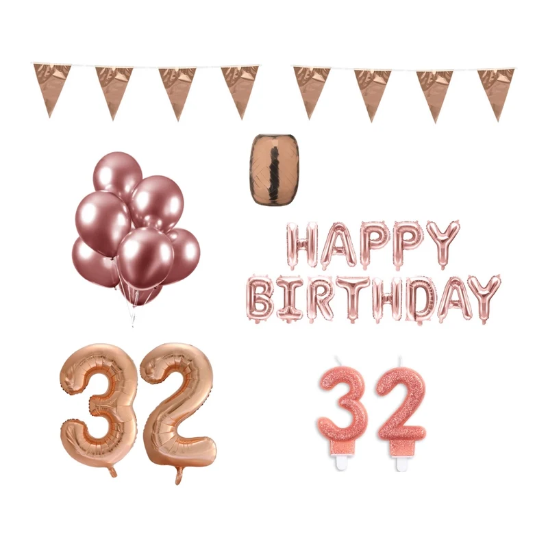 32 jaar Verjaardag Versiering Pakket Rosé Goud