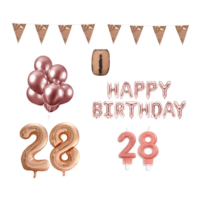 28 jaar Verjaardag Versiering Pakket Rosé Goud