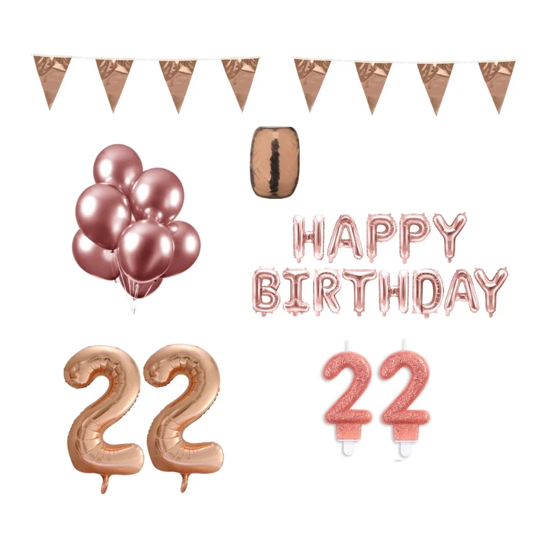 22 jaar Verjaardag Versiering Pakket Rosé Goud