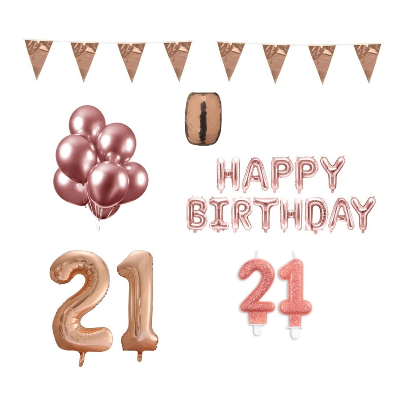 21 jaar Verjaardag Versiering Pakket Rosé Goud