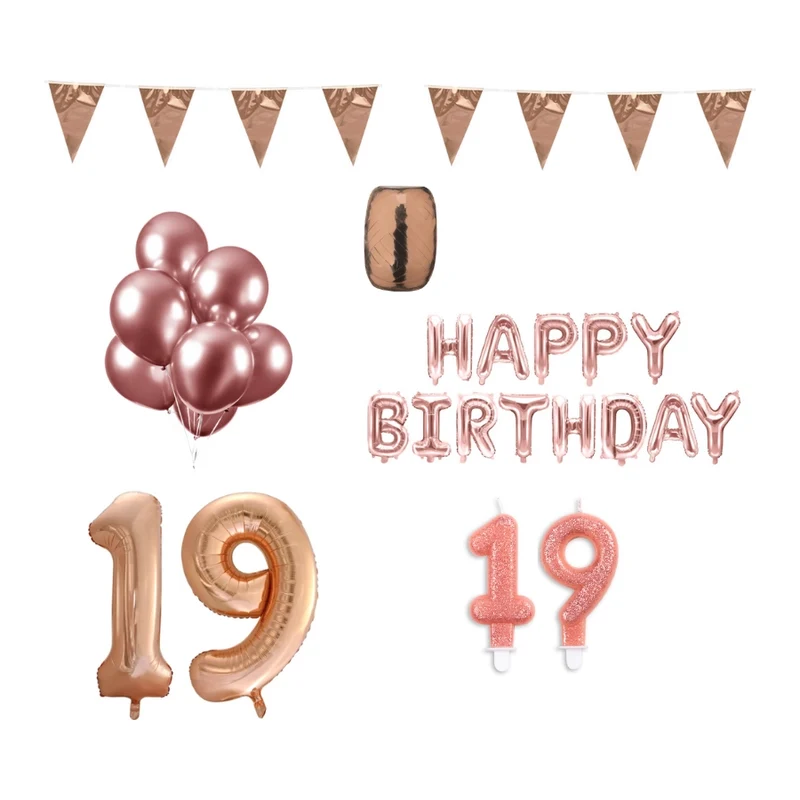 19 jaar Verjaardag Versiering Pakket Rosé Goud