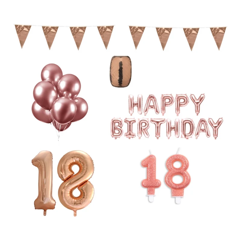 18 jaar Verjaardag Versiering Pakket Rosé Goud